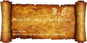 Mozolányi Cipriána névjegykártya